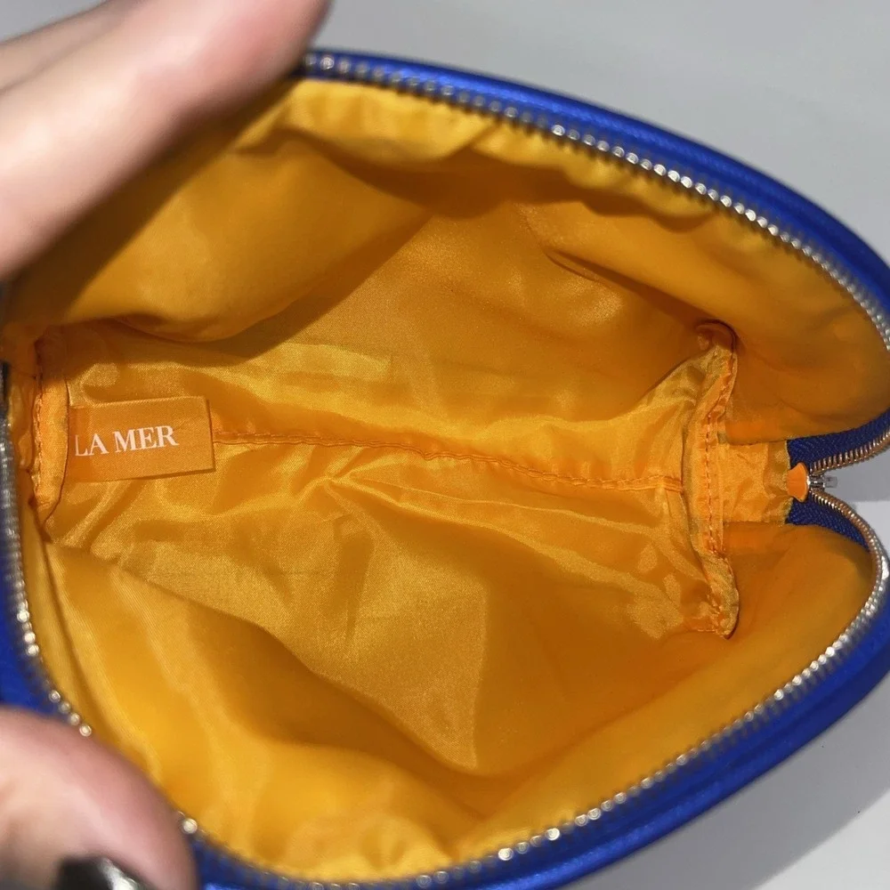La mer purple‎ Blue metallic Dome cosmetic bag Orange Inside